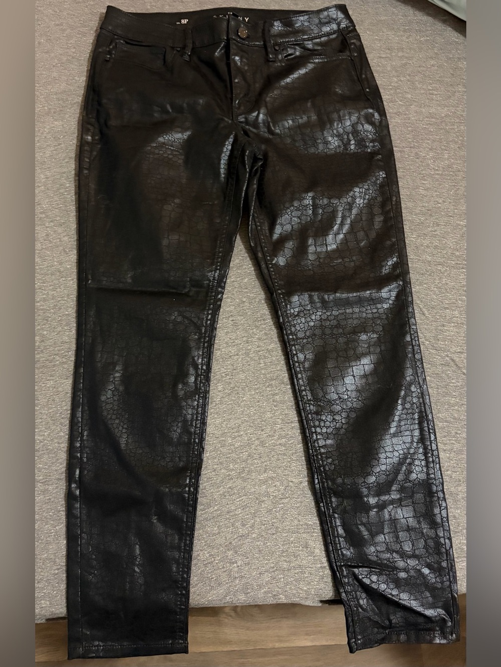 White House Black Market “The Skinny” Faux Leather Crocodile-Embossed Pants